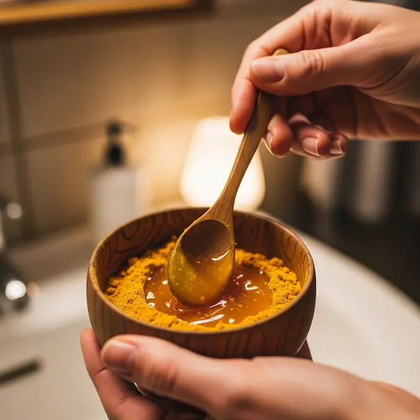 Homemade turmeric and honey face mask, cheap self care ideas at home